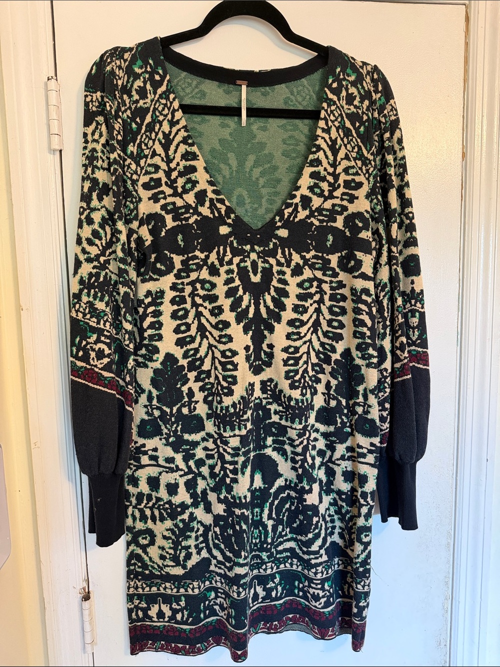 Free People Music & Lyrics V-Neck Tribal Pattern Sweater Dress